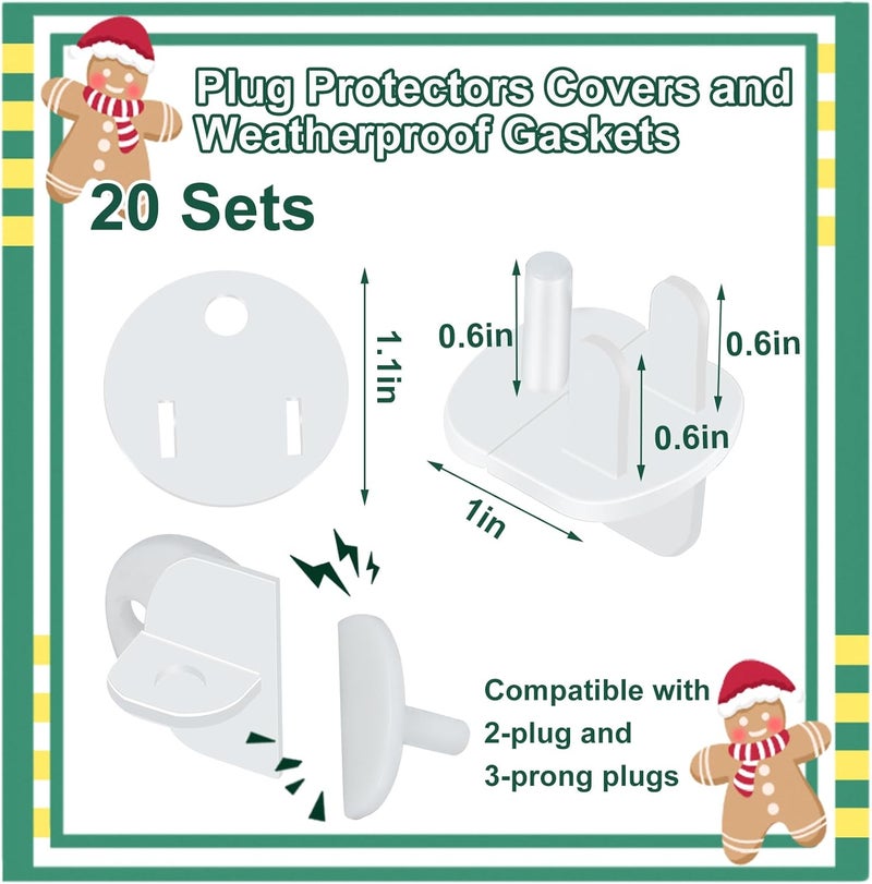 Wenfan 20 Sets Weatherproof Gaskets and Plug Protectors Covers Waterproof Extension Cord Outlet Gasket and Plugs Covers for Christmas Lighting Installation Stop Gfcis from Tripping Fit 2 or 3 Pronged Plugs - Image 2